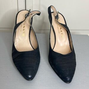 Brunate Women’s Slingback Black Leather Pumps Size 39/8.5